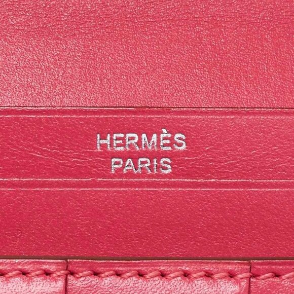 Hermes Rose Jaipur Epsom Leather Palladium Plated Bearn Wallet - Picture 6 of 9